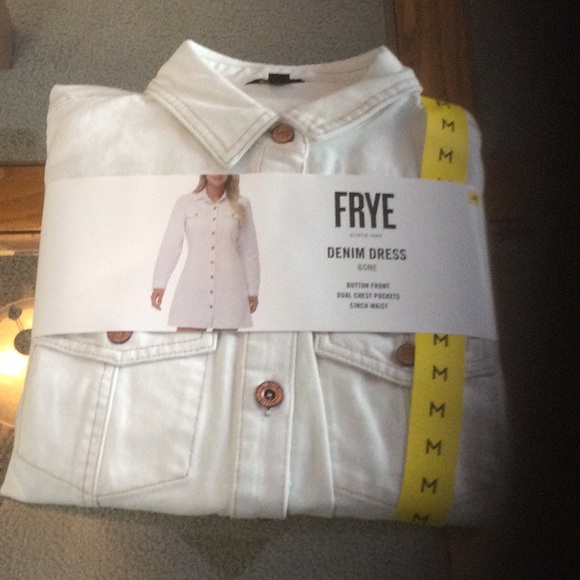 frye white denim dress FRYE Large Western White Denim Mini Dress Long Sleeve